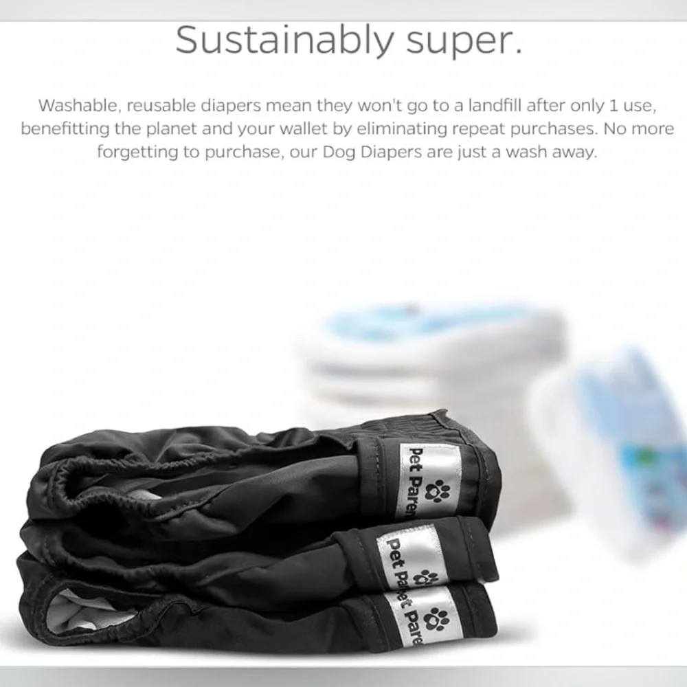 Pet Parents Black Reusable/Washable Dog Diapers with Extenders, Total of 3, NIB